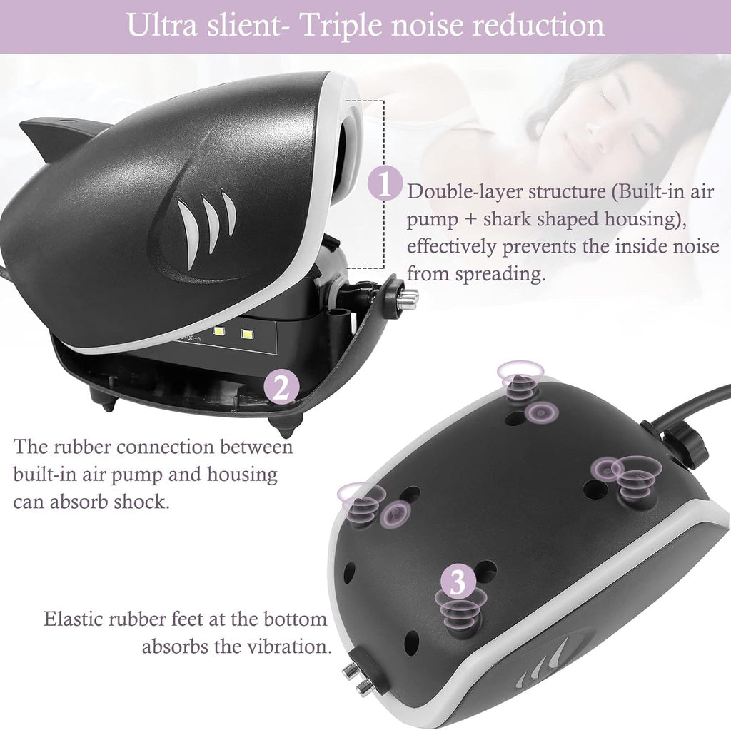 6W Silent Aquarium Air Pump - 160GPH Large Air Volume Fish Aerator, Adjustable Oxygen Pump for Fish Tank up to 300