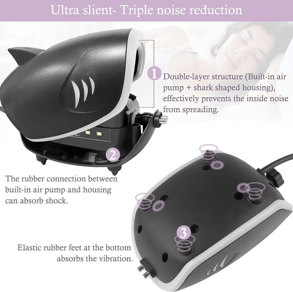6W Silent Aquarium Air Pump - 160GPH Large Air Volume Fish Aerator, Adjustable Oxygen Pump for Fish Tank up to 300