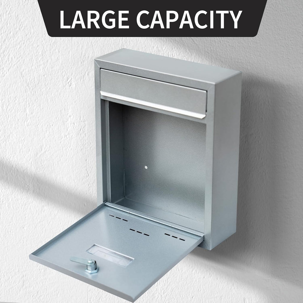 Wall-Mount Mailbox for House Outside, Locking Key Drop Box with View Window, Locking Postbox, Steel Metal Mail Box