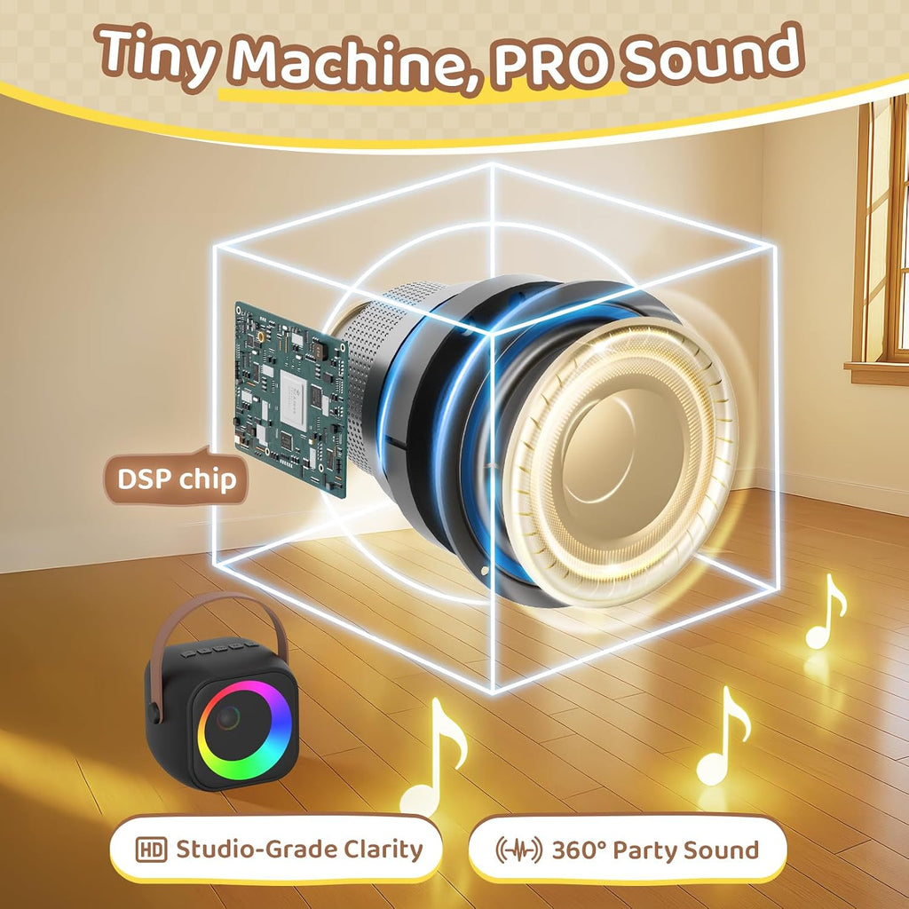 Mini Karaoke Machine, Portable Bluetooth Karaoke Speaker with 2 Wireless Microphones, Singing Machine with Party