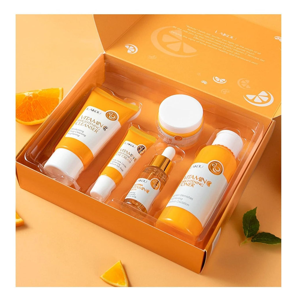 Vitamin C Skincare Set, 5-In-1 Skincare Gift Set With Cleanser, Toner, Face Serum, Face Cream, And Eye Cream, Skin