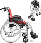 Red Lightweight Folding Wheelchair - 13.5 lbs, 18" Seat Width - with Swingaway Legrests, Anti-tippers, and Quick