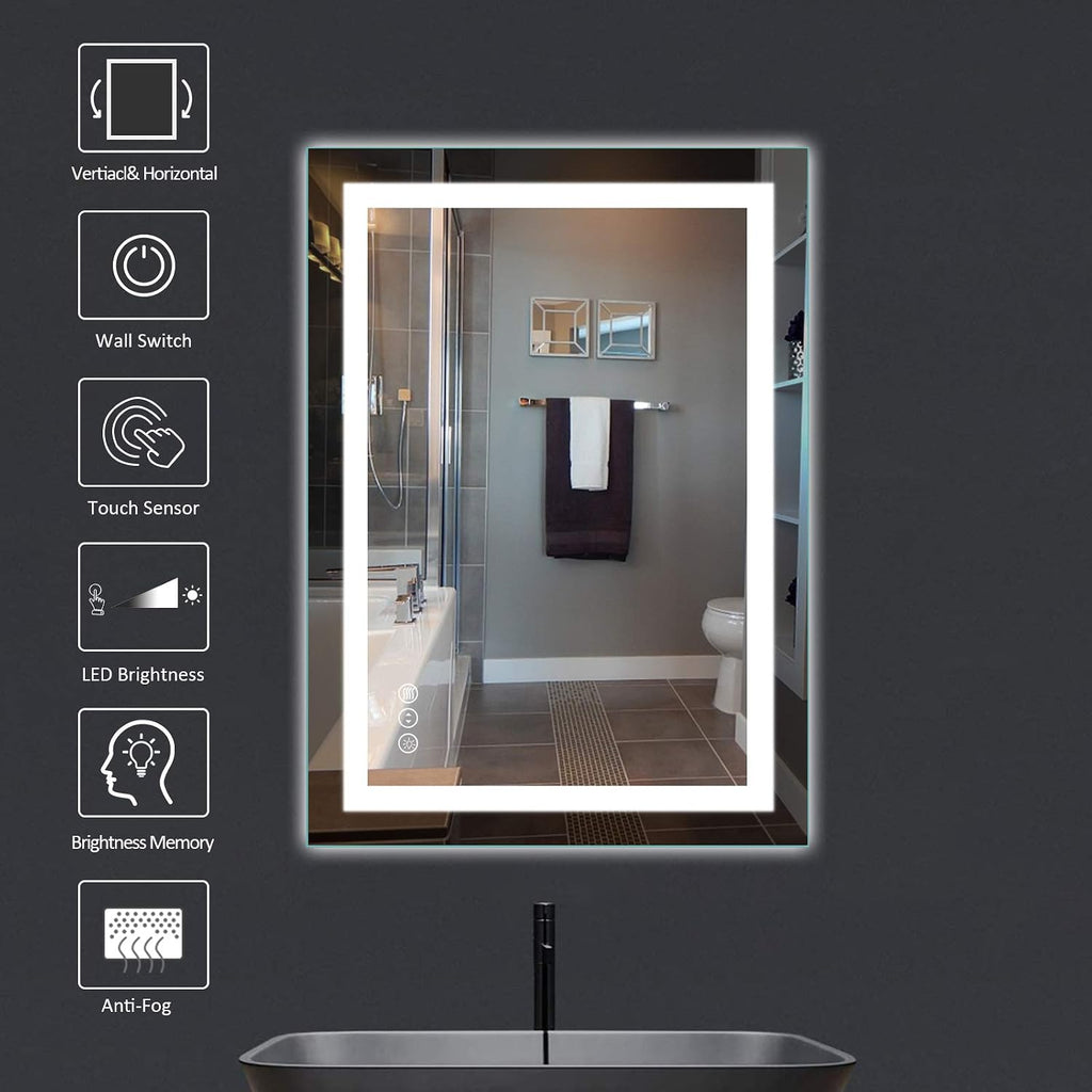 LED Bathroom Mirror, 20"X28" with Front Light and Backlit | Stepless Dimmable, Anti-Fog, Shatter-Proof, HD
