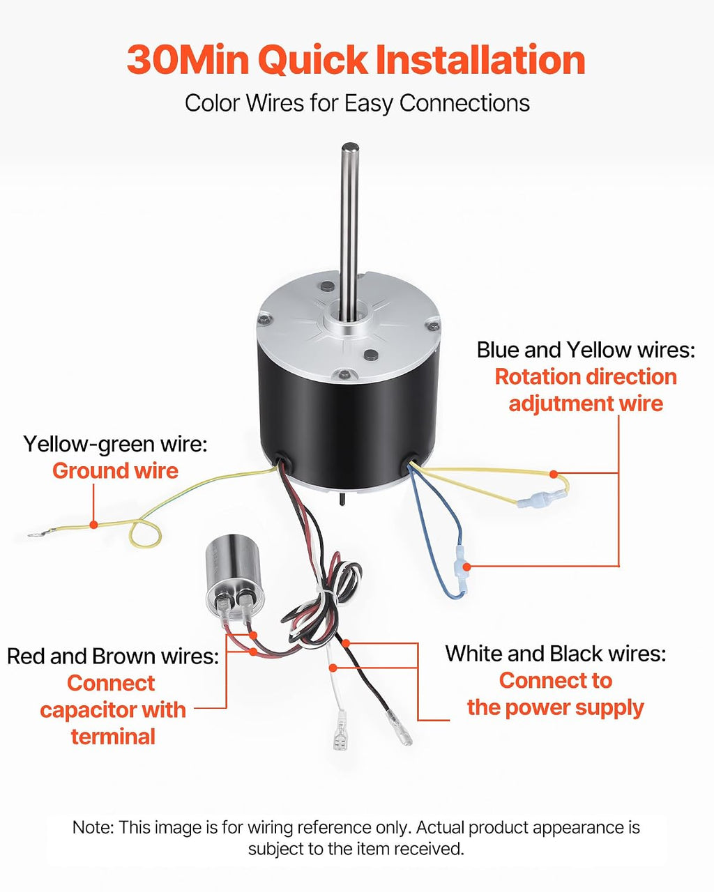 Condenser Fan Motor with Capacitor, 1/3HP 1075RPM 208-230V, Compatible with GE Genteq K55HXGDD-81195 5KCP39GGY209AS
