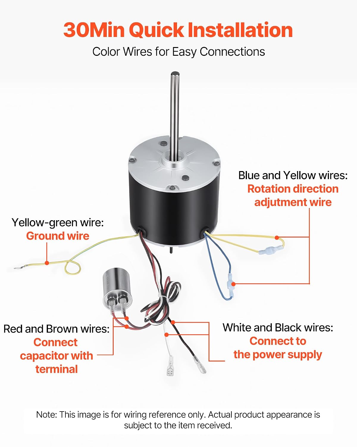 Condenser Fan Motor with Capacitor, 1/3HP 1075RPM 208-230V, Compatible with GE Genteq K55HXGDD-81195 5KCP39GGY209AS