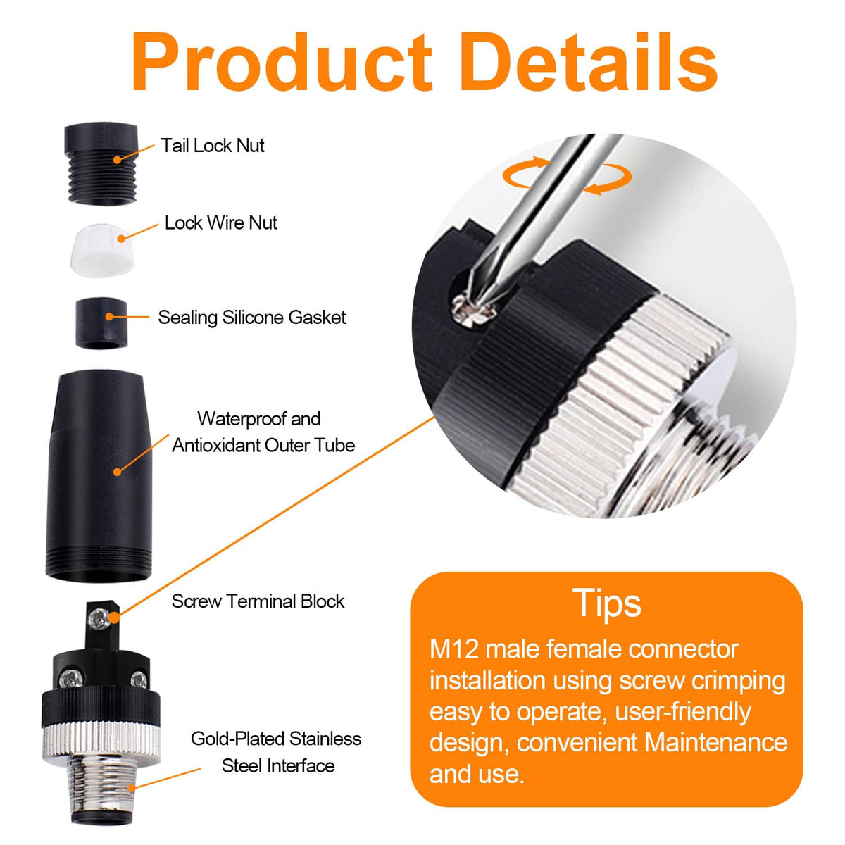 10Pcs M12 5-Pin Male Aviation Connector Industrial A-Code Plug Waterproof