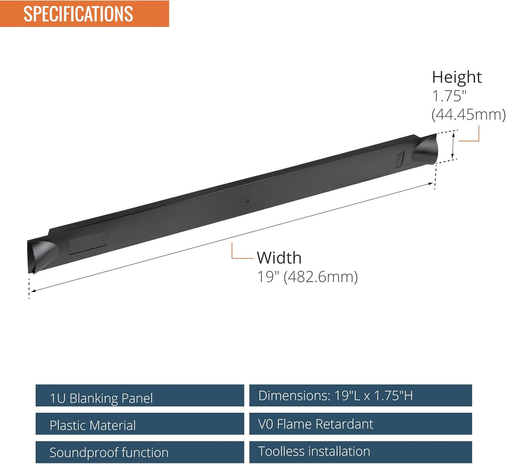 Tecmojo 1U Blank Panel, Plastic Rack Blank Panel, Rack Mount Plate for 19 in Server Rack Enclosure or Network Cabinet, Toolless Mounting, Black(10 Pack)