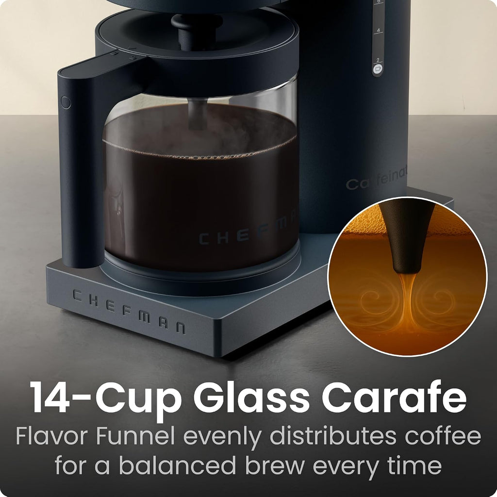 Caffeinator Programmable Drip Coffee Maker, 14-Cup Glass Carafe with 1-4 Cup Brewing, Classic & Bold Settings