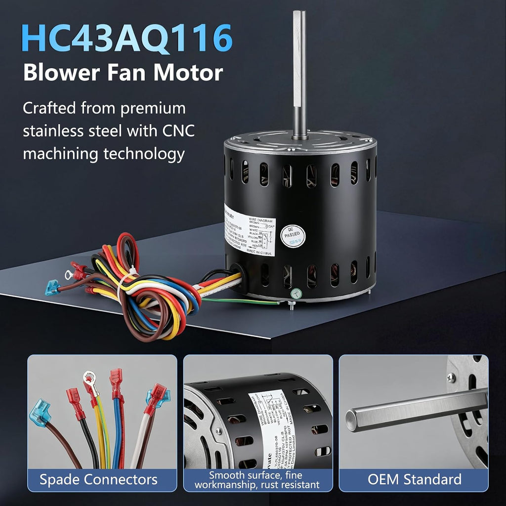 HC43AQ116 Furnace Blower Fan Motor 1/2 HP 115V 1075RPM 4-Speed