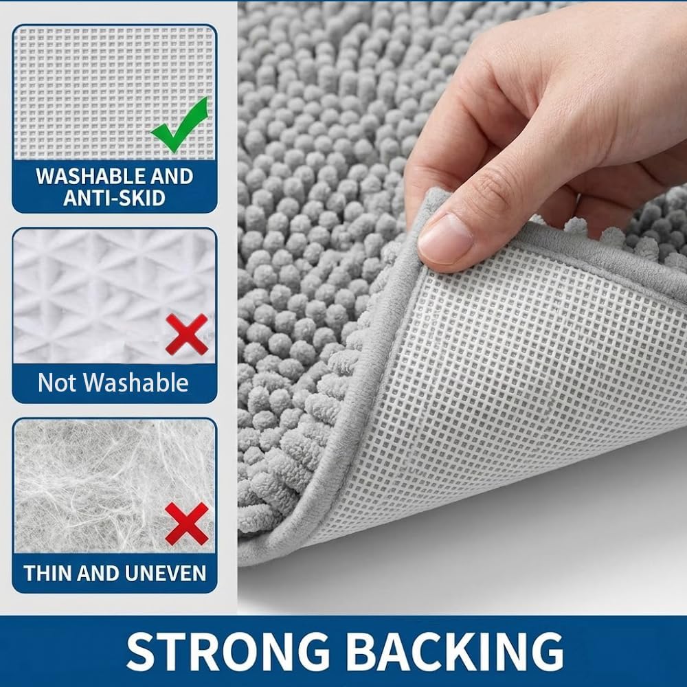 Bathroom Rugs Sets 2 Piece,Super Absorbent Chenille Bath Mats and U-Shaped Toilet Rug,Strong PVC Non Slip