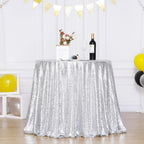 90 Inch Round Silver Sequin Tablecloth for Party Cake Dessert Table Exhibition Events