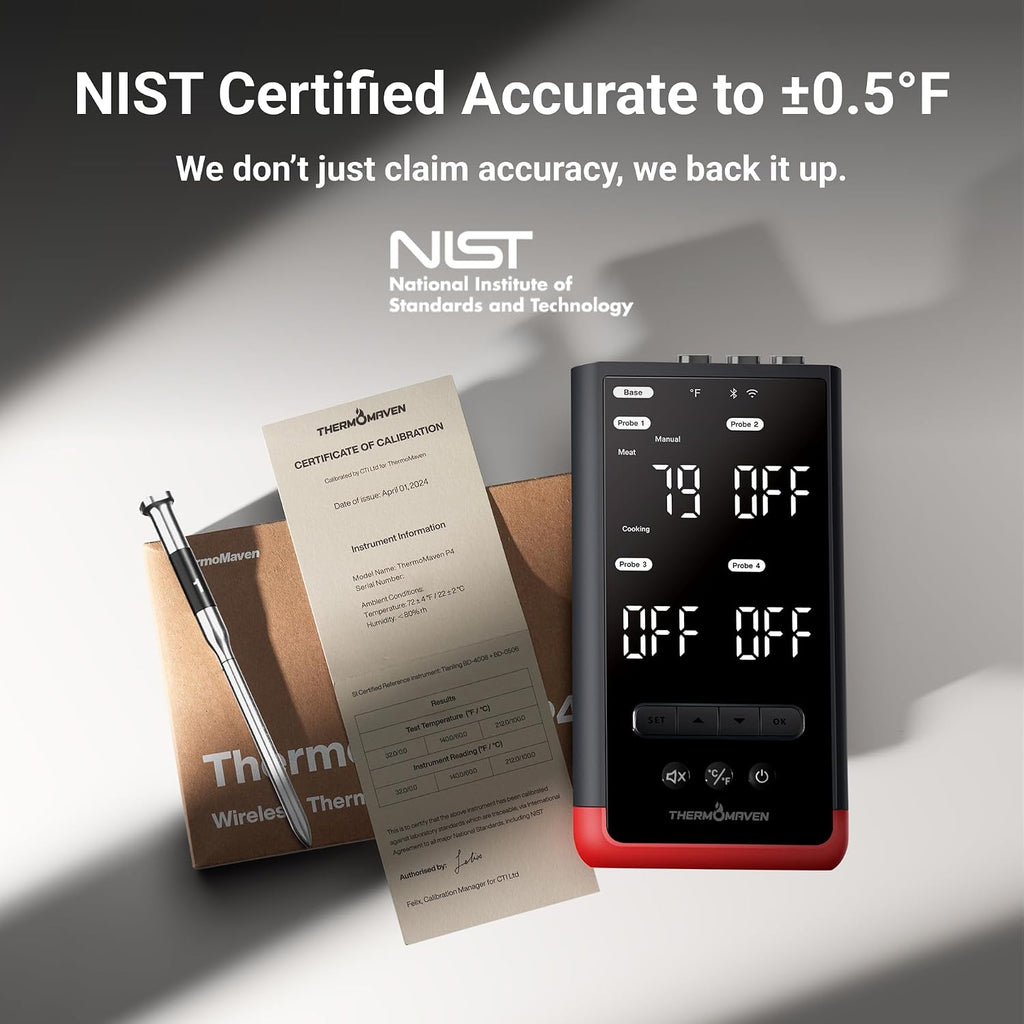 WiFi Wireless Meat Thermometer, 4 Probes, Smart Base, 6 Sensors
