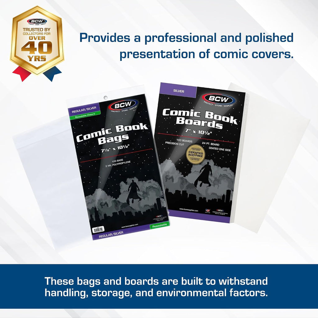 Silver Age Resealable Comic Bags and Boards Combo (100 Ct) | 100 Backing Boards + 100 Resealable Comic Bags |