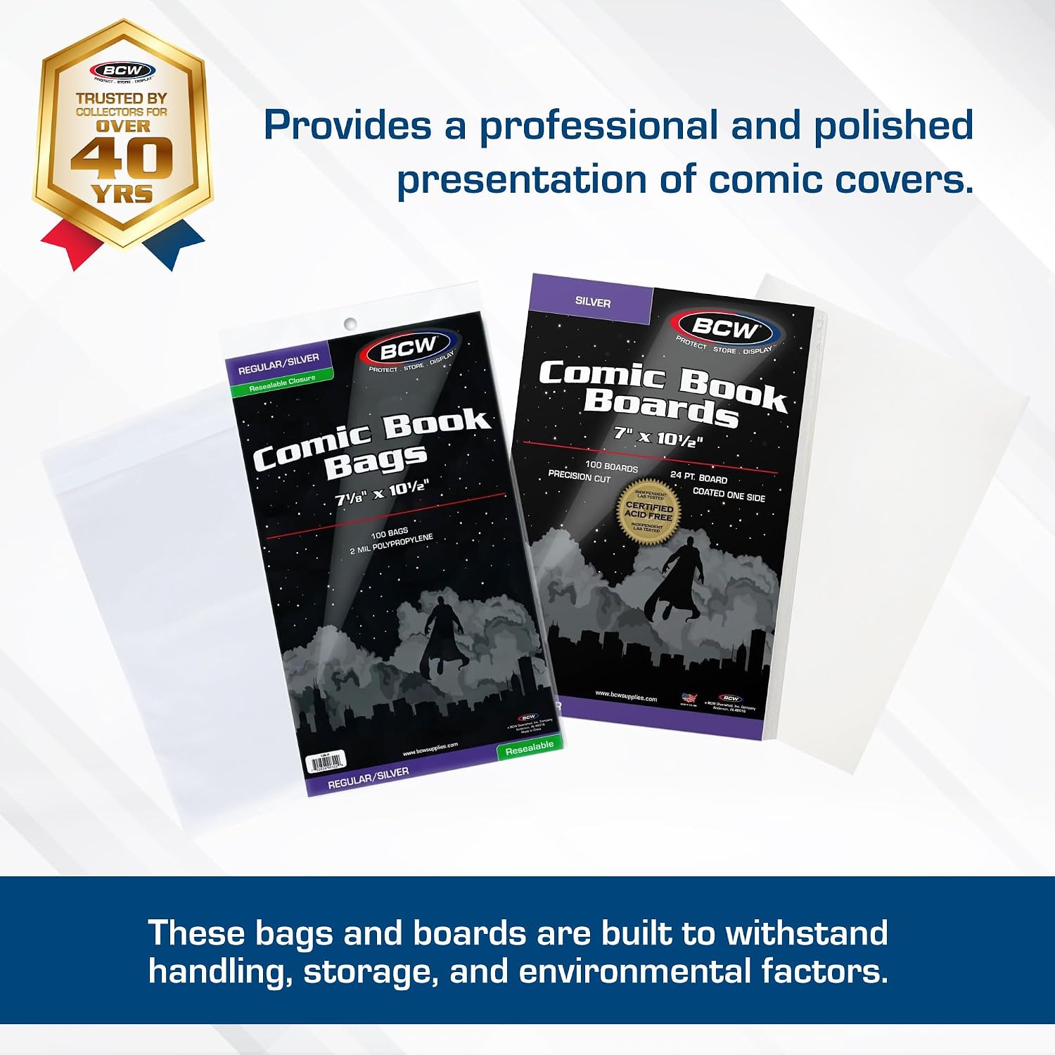 Silver Age Resealable Comic Bags and Boards Combo (100 Ct) | 100 Backing Boards + 100 Resealable Comic Bags |