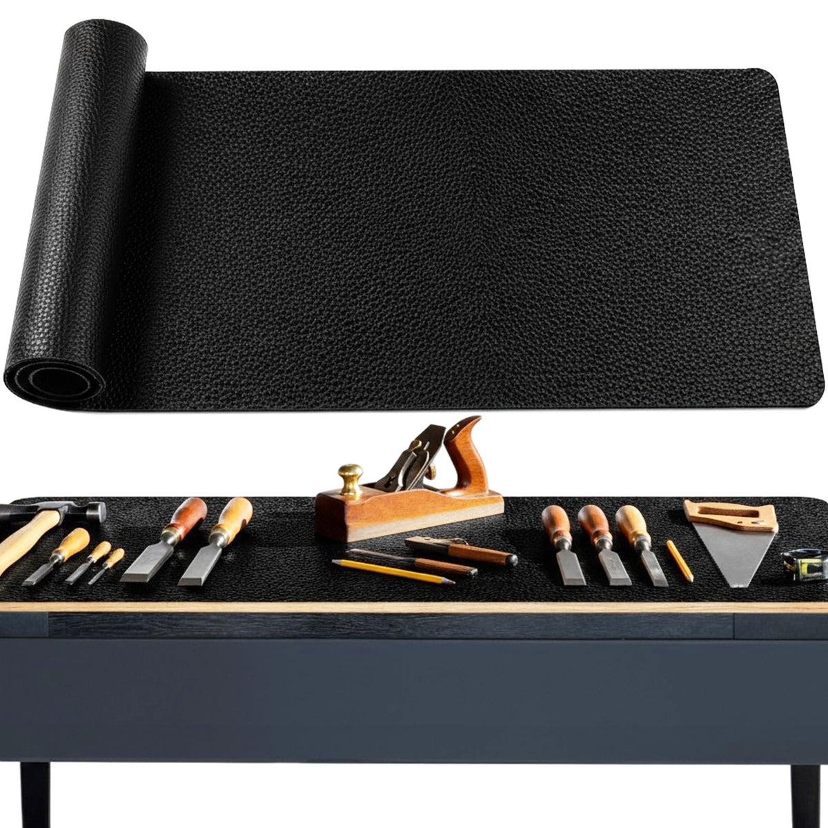47.2" x17.3" Workbench Mat,Black PU Leather Work Bench Mat Top,DIY Worktable Mat Workbench Cover for Protects Work