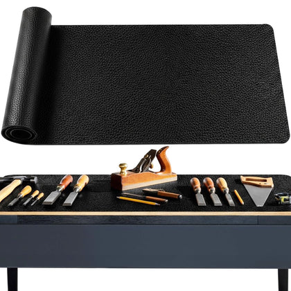 47.2" x17.3" Workbench Mat,Black PU Leather Work Bench Mat Top,DIY Worktable Mat Workbench Cover for Protects Work