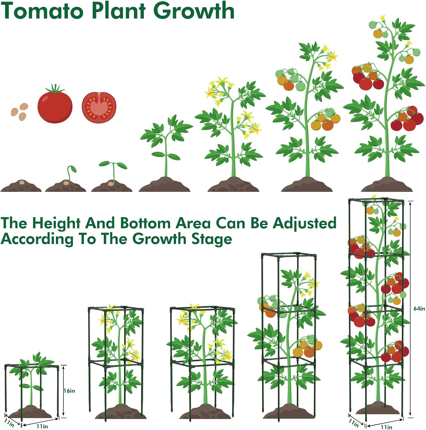 3 Pack 48" Tomato Cages for Garden, Plastic Coated Steel Pipe Heavy Duty Adjustable Tomato Stakes Trellis Plant Cages