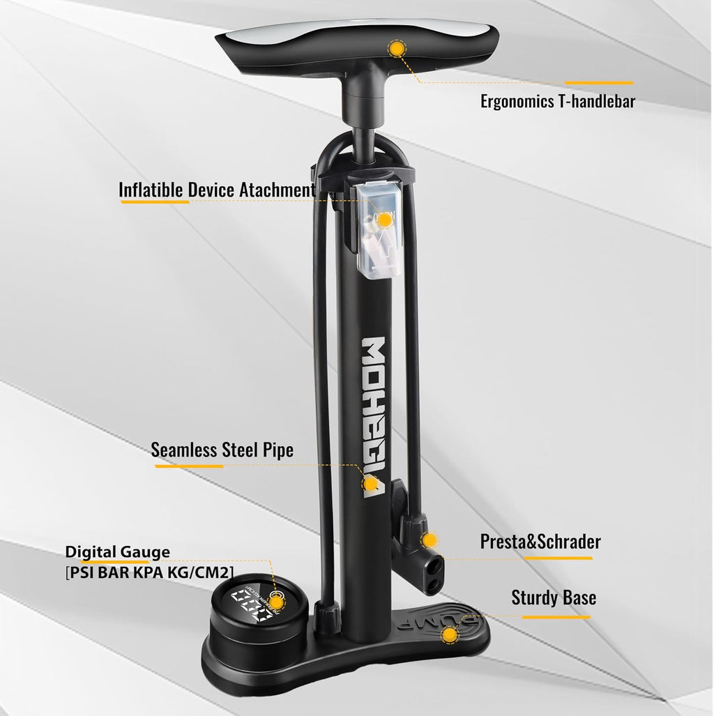Bike Floor Pump with Gauge: Air Bicycle Pump with High Pressure 160 PSI,Fits Schrader and Presta Valve -Inflator with