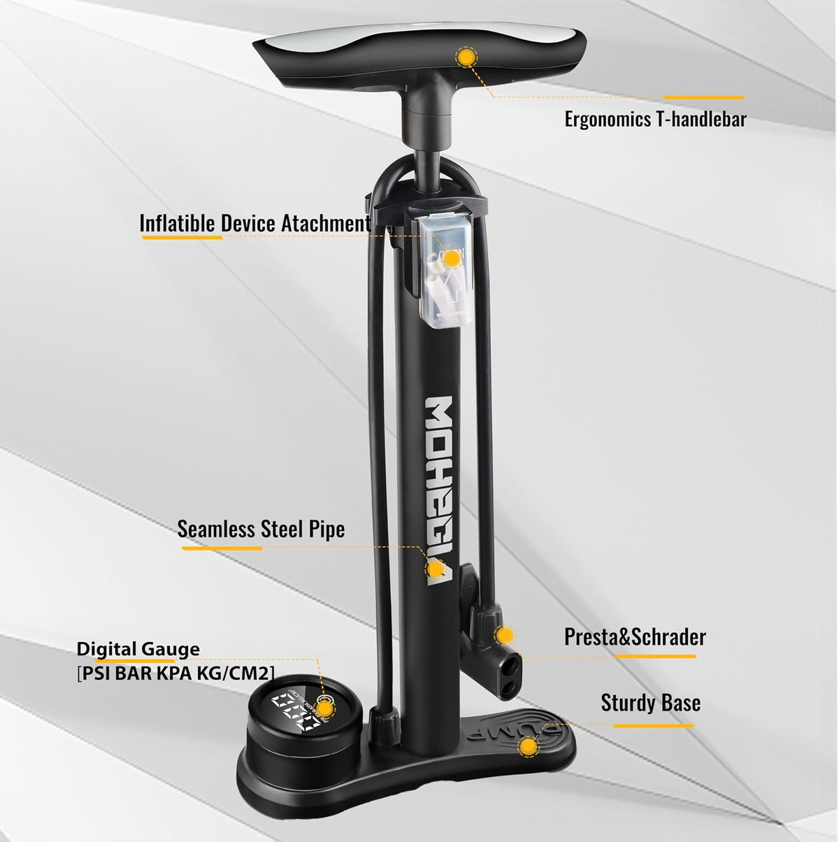 Bike Floor Pump with Gauge: Air Bicycle Pump with High Pressure 160 PSI,Fits Schrader and Presta Valve -Inflator with