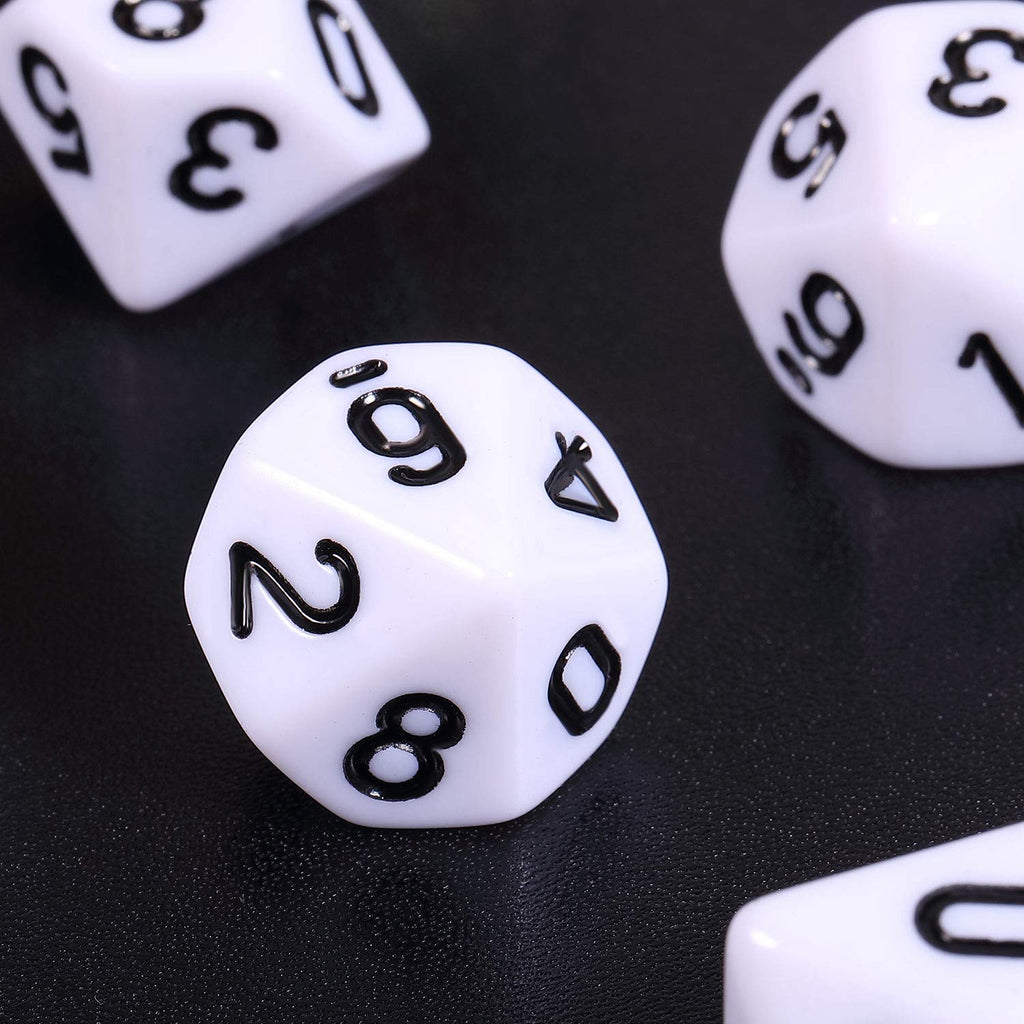 25 Pcs Polyhedral Dice Set,Black with White,10 Sides