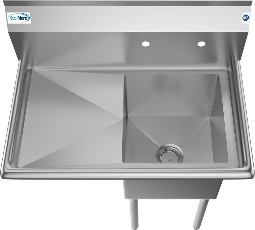1 Compartment Stainless Steel NSF Commercial Kitchen Prep & Utility Sink with Drainboard - Bowl Size 15" x 15" x 12"