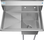 1 Compartment Stainless Steel NSF Commercial Kitchen Prep & Utility Sink with Drainboard - Bowl Size 15" x 15" x 12"