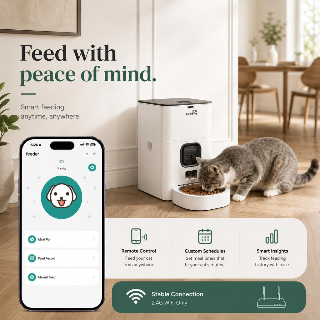 Automatic Cat Feeder with APP: 4L Dry Food Dispenser for Small Dogs & Cats