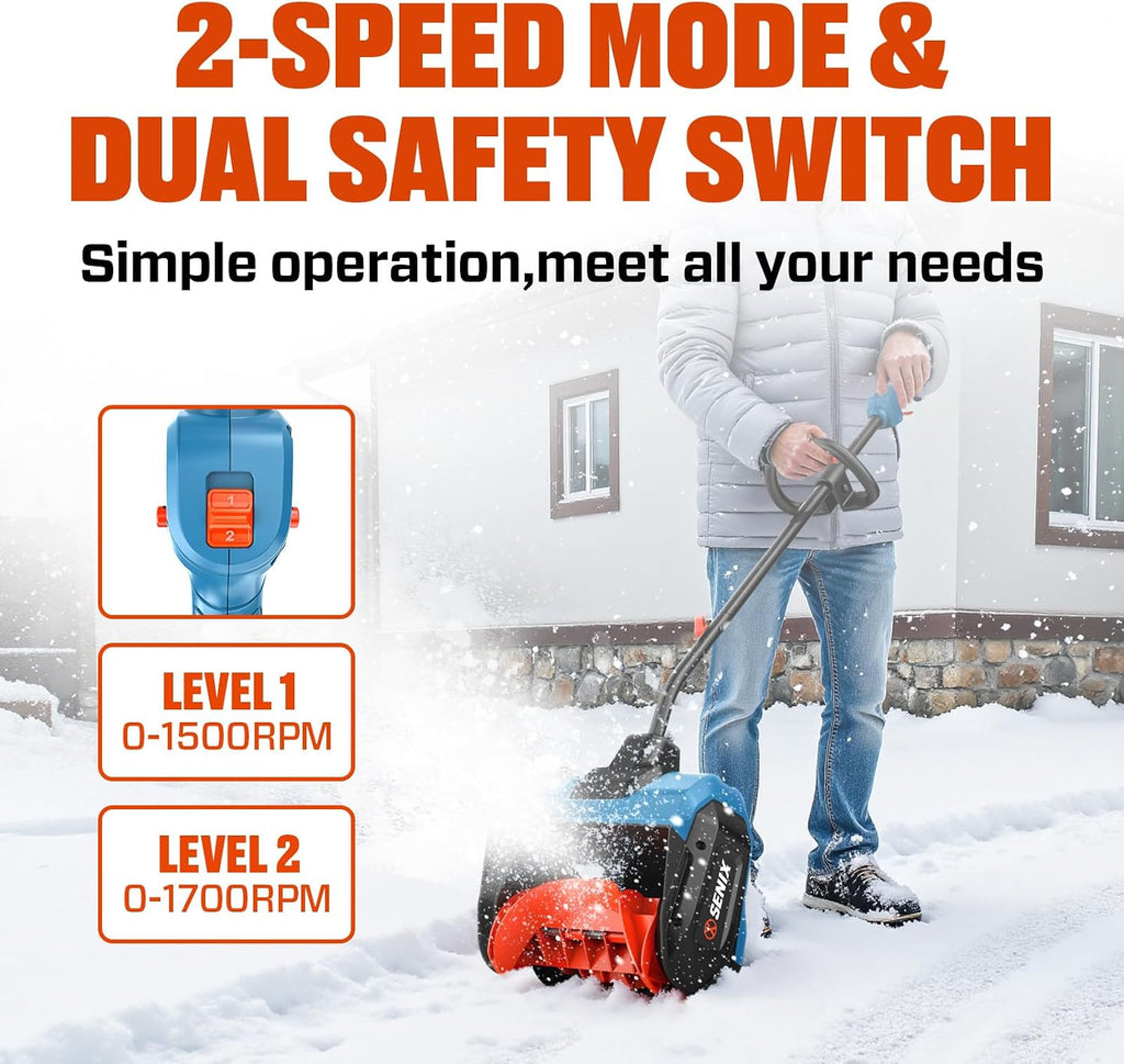 Cordless Snow Shovel, 40V | 13-Inch | 6-Inch | 8000mAh Snow Blower | 20FT Max Throw Distance, Plows 375lbs/Min, with