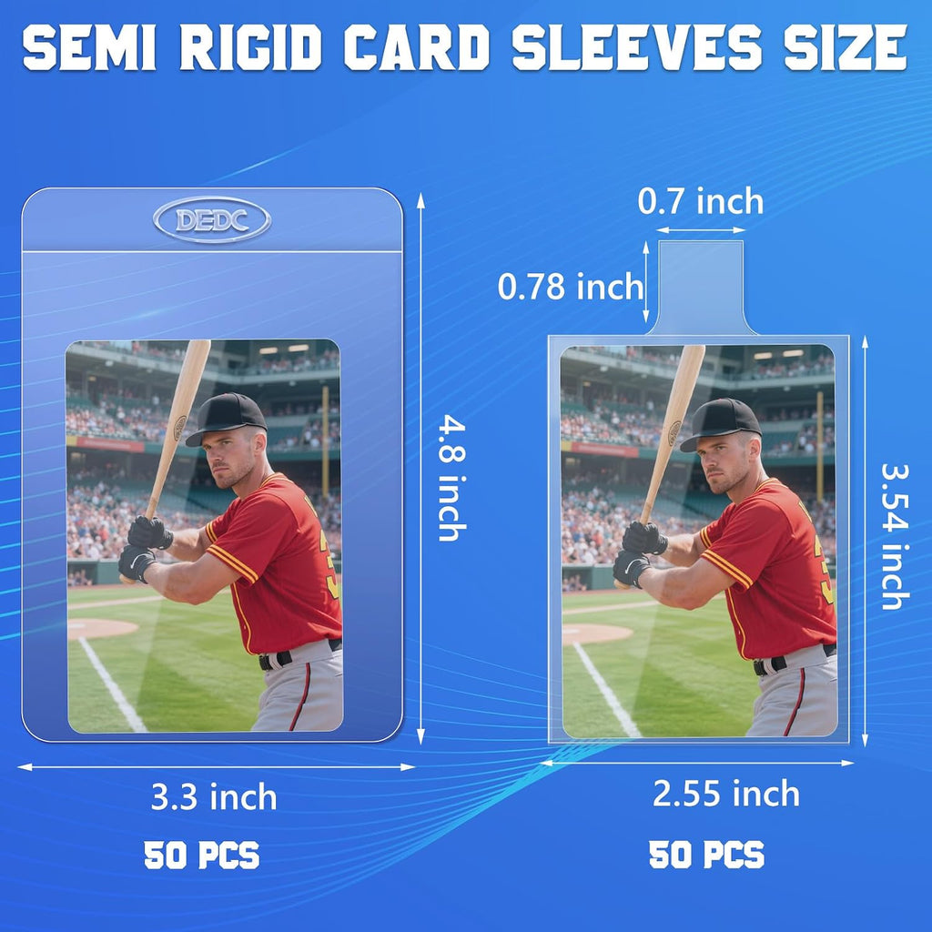 100Pcs Set Card Sleeves -50 Semi Rigid Card Holder & 50 Tabbed Sleeves, Perfect Fit Sleeves Trading Card Shipping