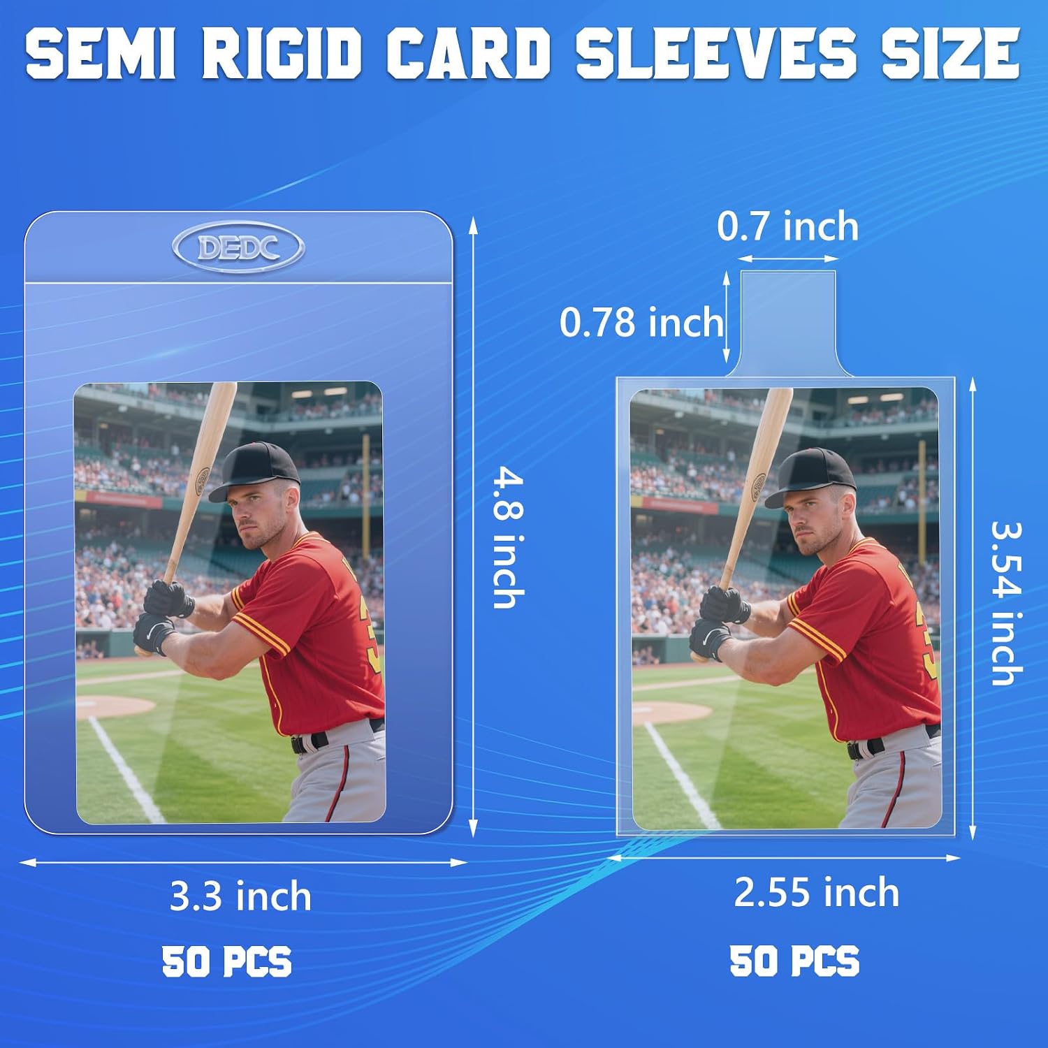 100Pcs Set Card Sleeves -50 Semi Rigid Card Holder & 50 Tabbed Sleeves, Perfect Fit Sleeves Trading Card Shipping