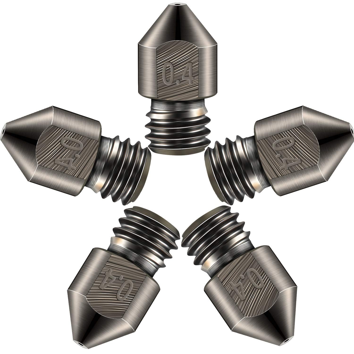 5 Pcs Hardened Steel Nozzles 0.4mm Mk8 3D Printer Nozzles | MK8 Extruder Nozzles, Wear Resistant, Compatible with