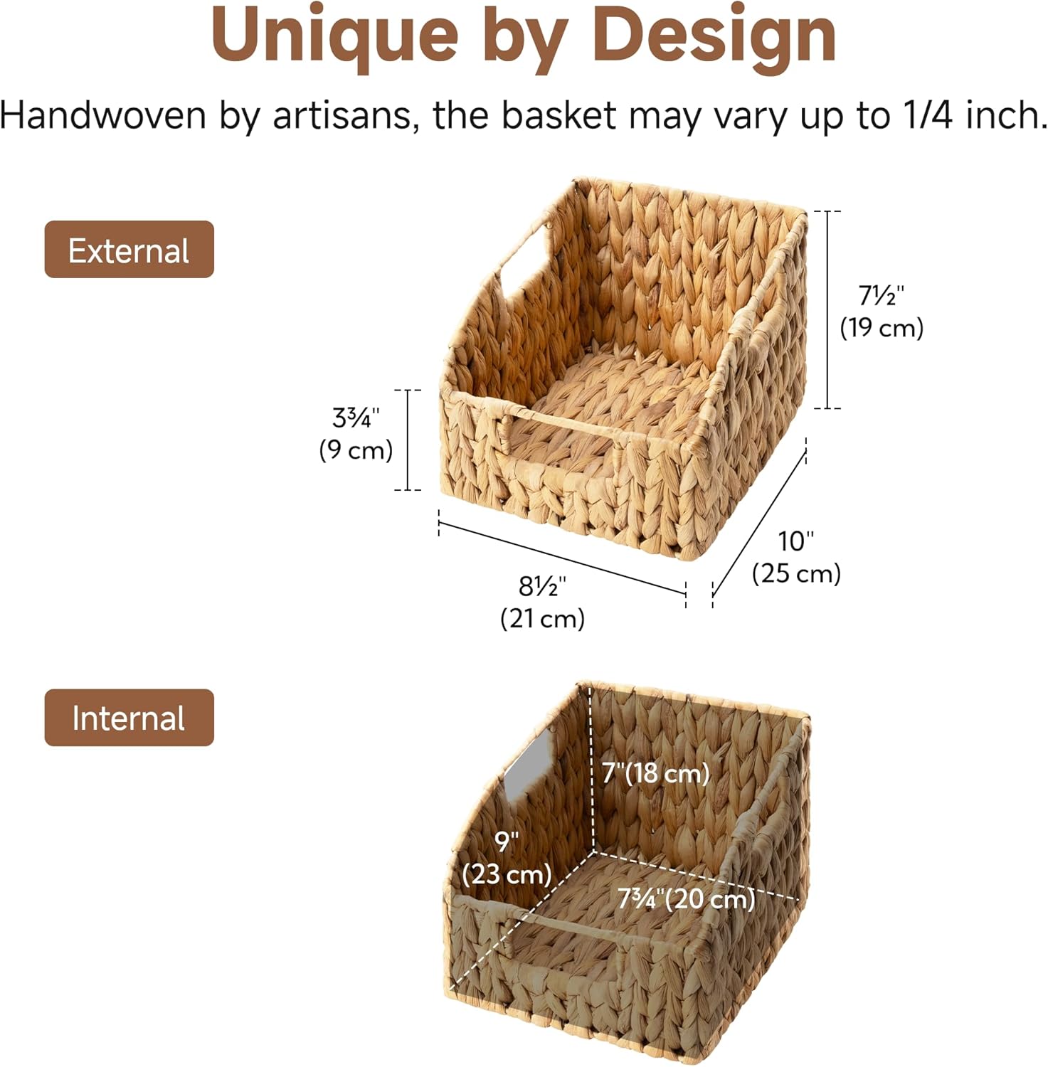 Pantry Baskets for Organizing, Wicker Basket with Built-in Handles, Handwoven Wicker Storage Baskets, Water Hyacinth