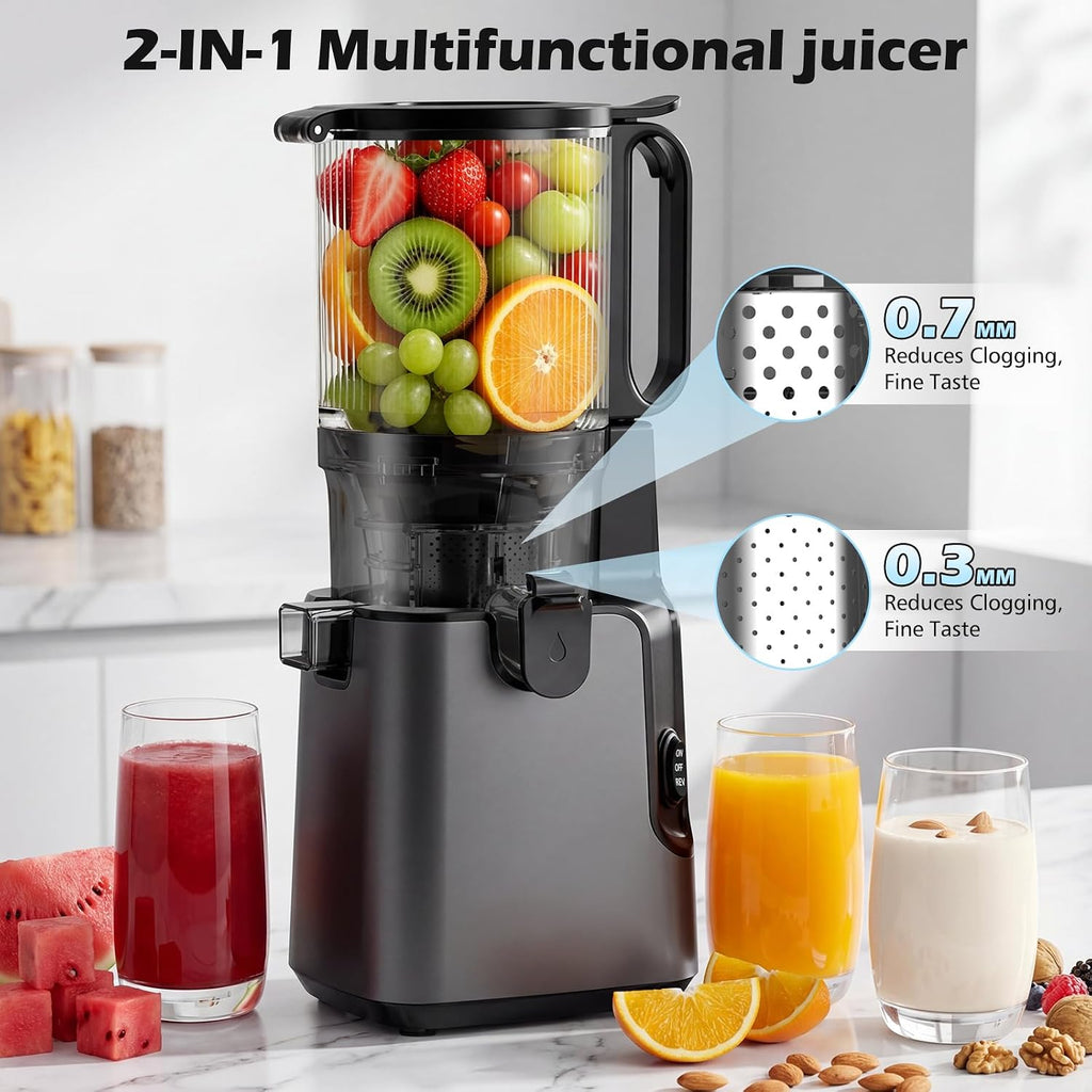 Juicer Machines with 5.8" Large Chute, 2-in-1 Cold Press Juicer for Whole Vegetables Fruits 400W, Masticating juicer