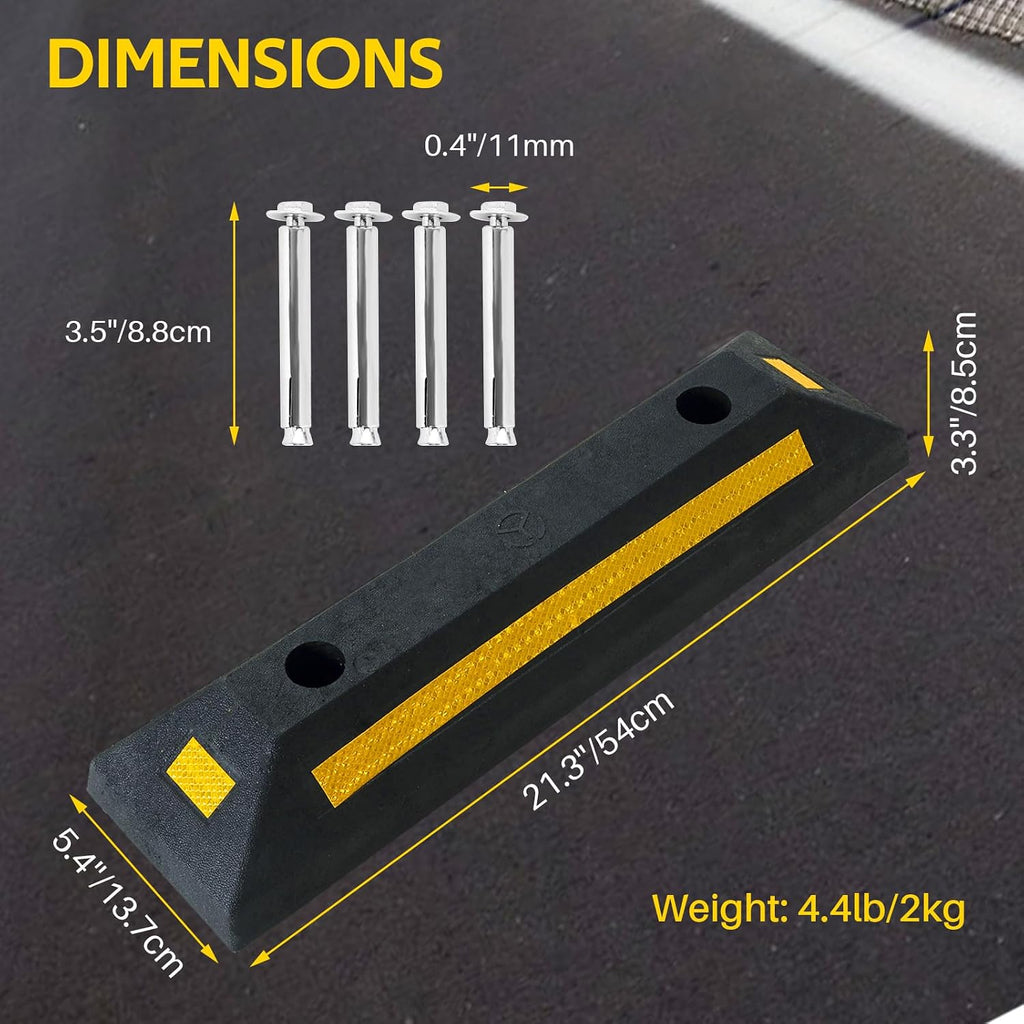 4 Pack Heavy Duty Rubber Parking Block Parking Curb | Wheel Stop Stoppers for Garage Parking with Yellow Reflective