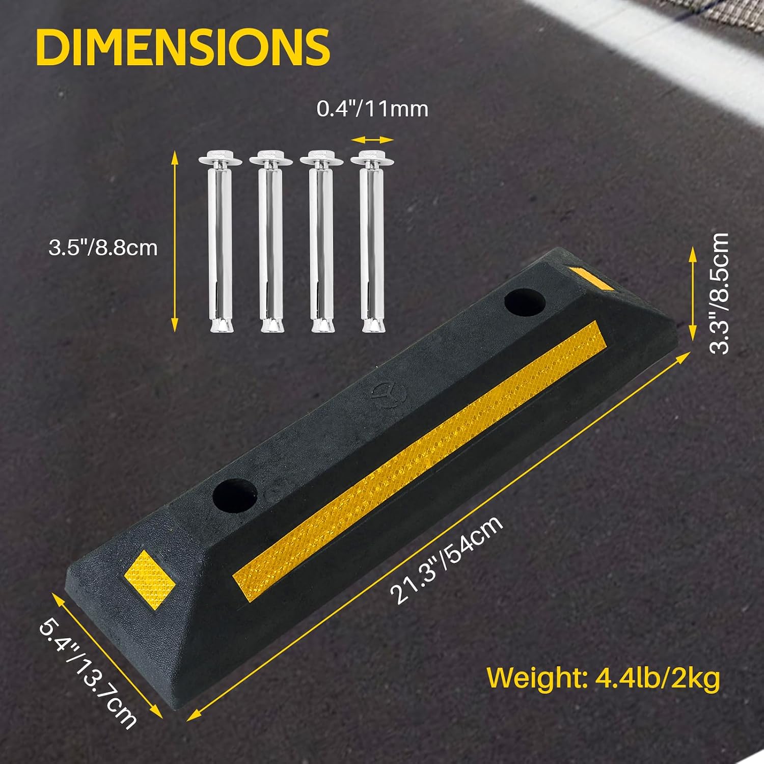 4 Pack Heavy Duty Rubber Parking Block Parking Curb | Wheel Stop Stoppers for Garage Parking with Yellow Reflective