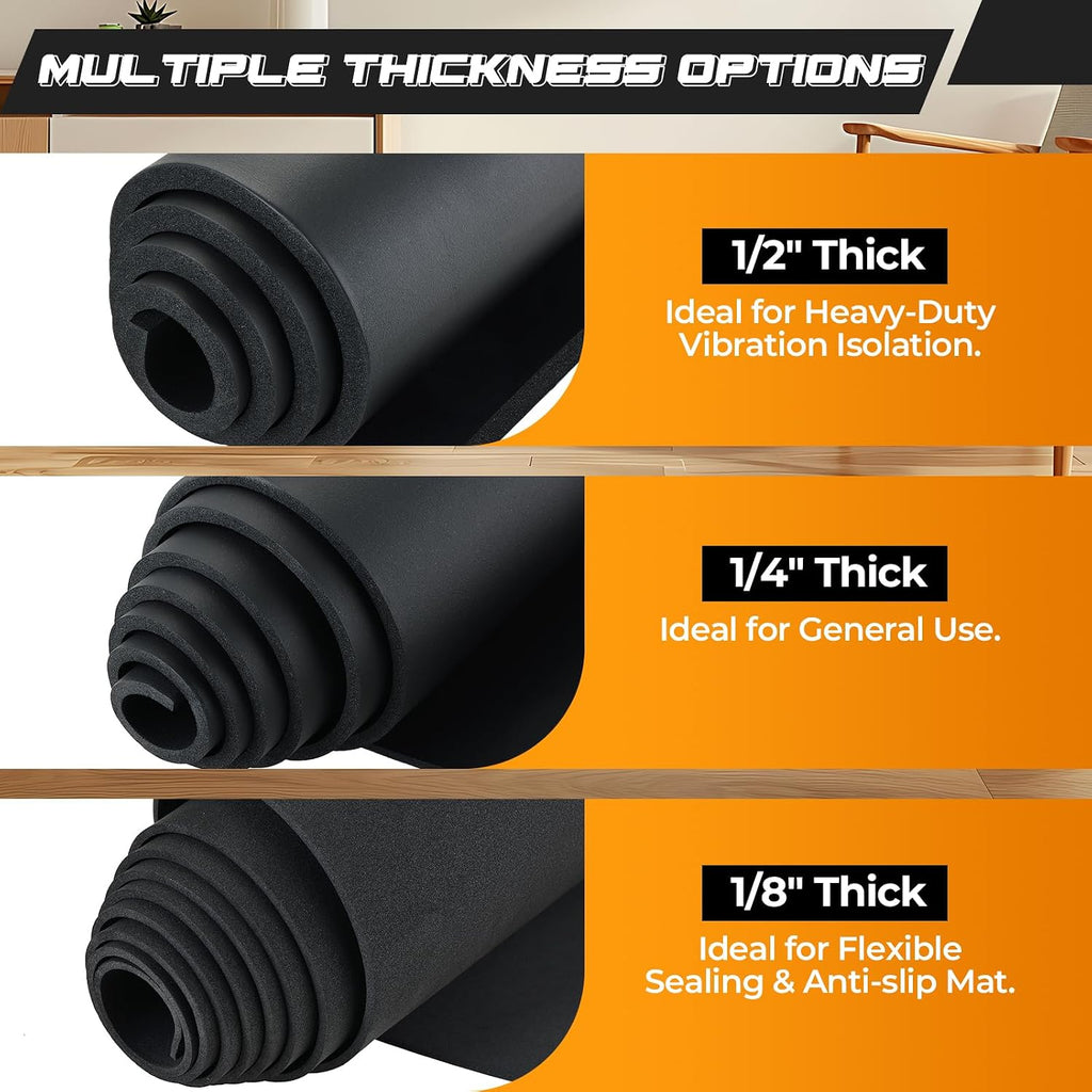 Neoprene Closed Cell Foam Roll, 1/8" Thick, 17" W x 80" L Black Foam