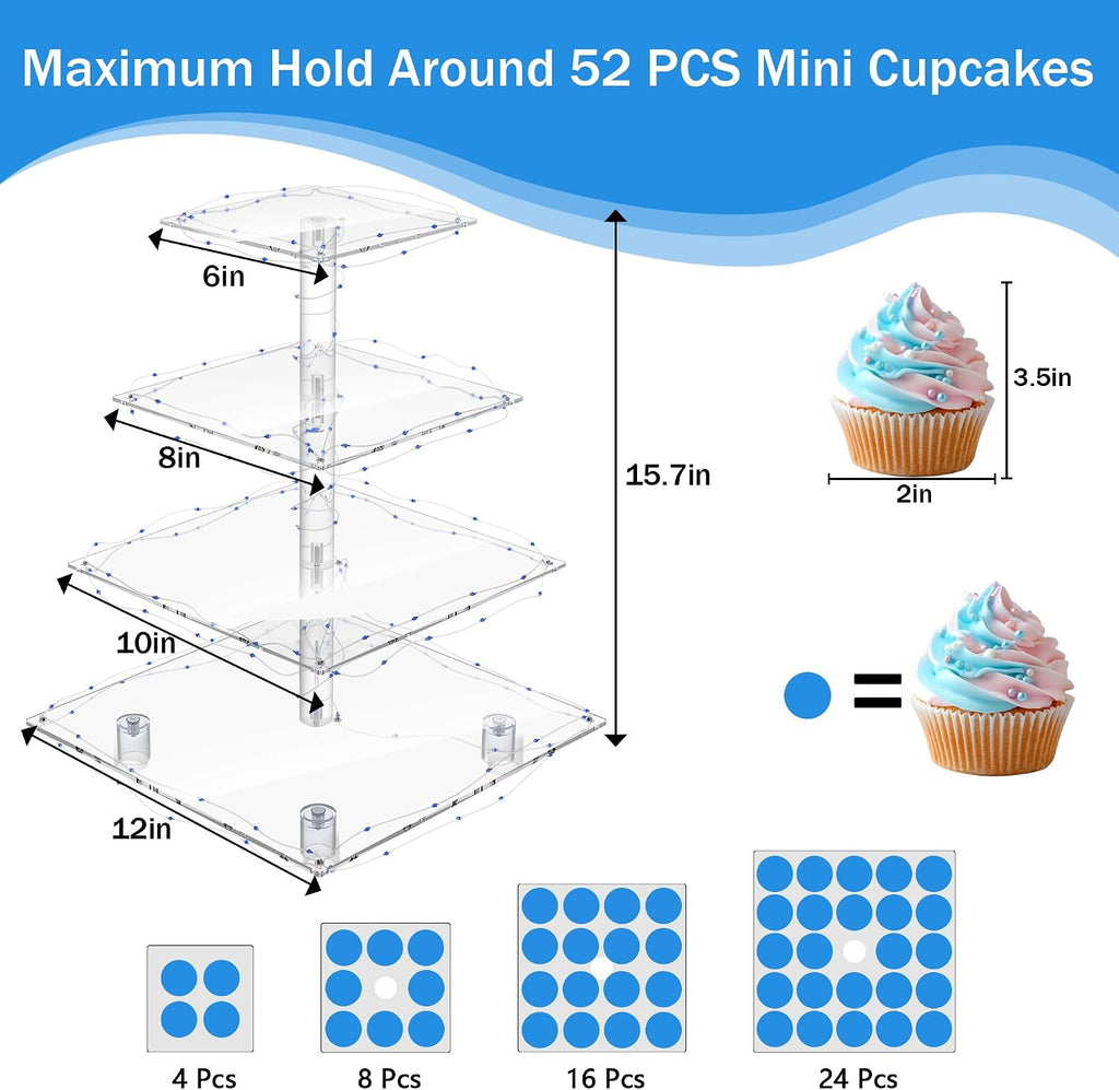 4 Tier Cupcake Stand with Blue Lights, Cupcake Tower Stand 50 Cupcakes