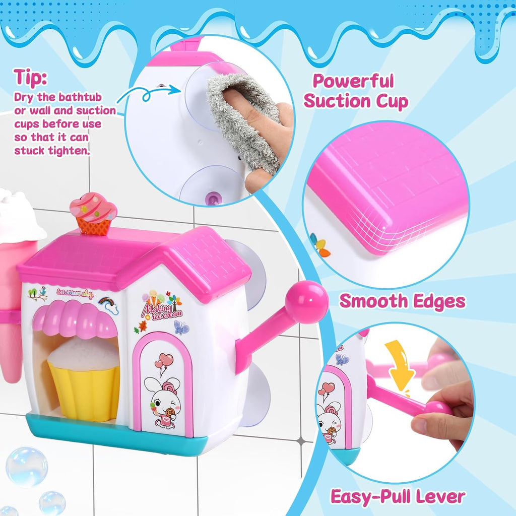 Bath Toys for Kids Ages 4-8 Ice Cream Foam Maker Play Set | Bubble Pretend Play Cake Set Bath Toys for Toddlers 3-5