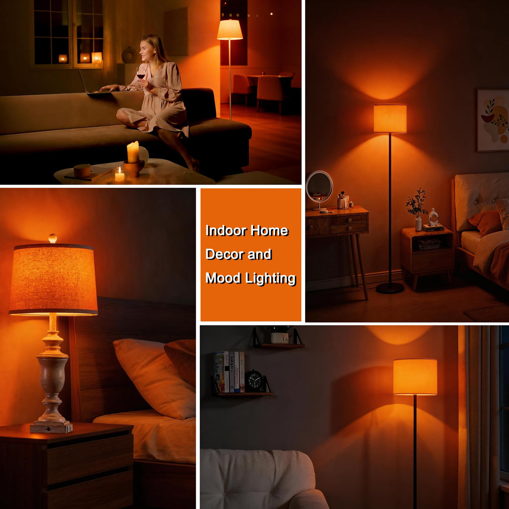 Orange Light Bulbs 9W LED 60W Equivalent, E26 Base A19 Shape, 4-Pack