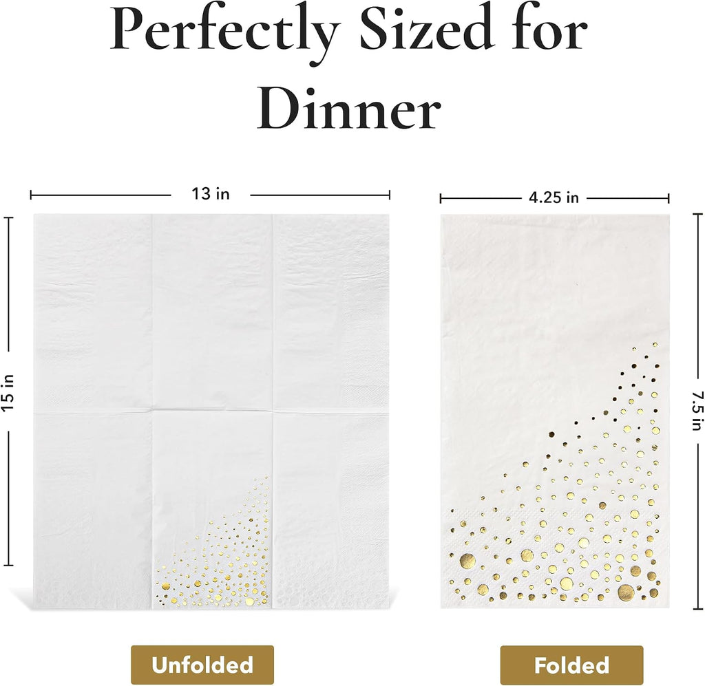 Gold Dinner Napkins, 100 White and Gold Napkins for Wedding