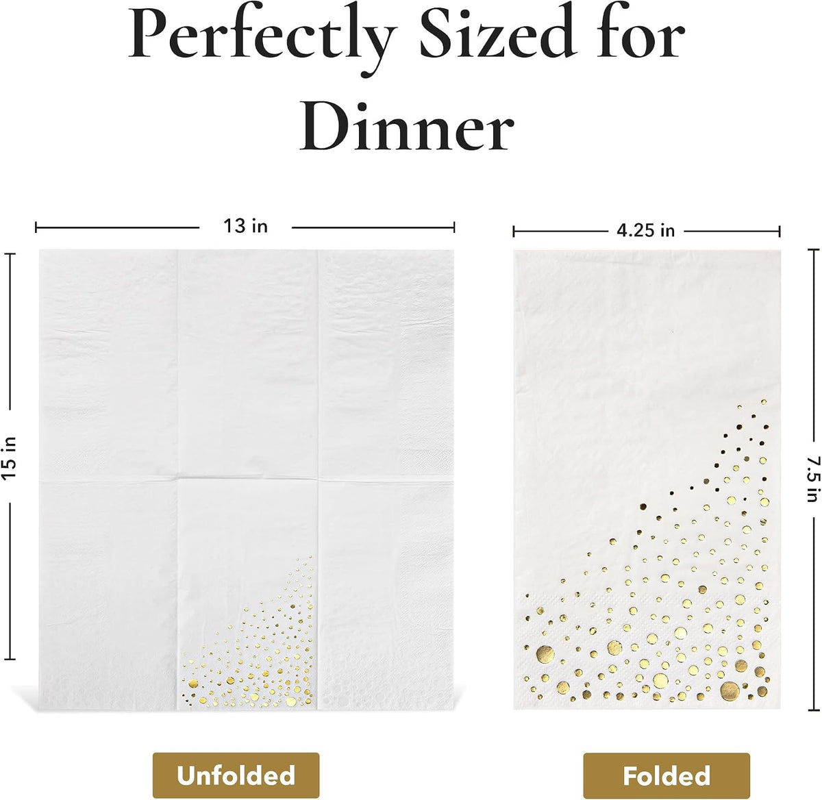 Gold Dinner Napkins, 100 White and Gold Napkins for Wedding