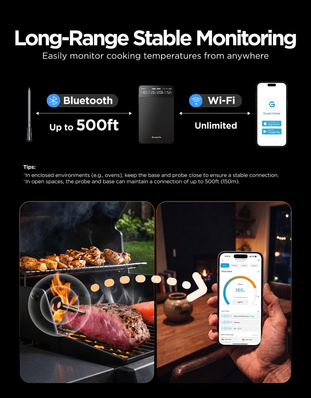 Smart Wireless Meat Thermometer Digital 4 Probes with App Alarm