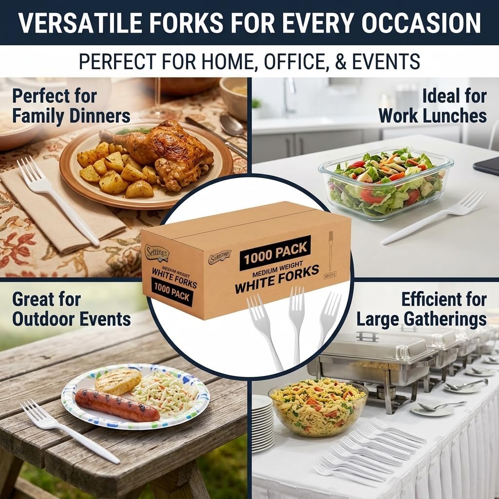 Plastic Forks White Heavy Duty Disposable Cutlery, 1000 Count