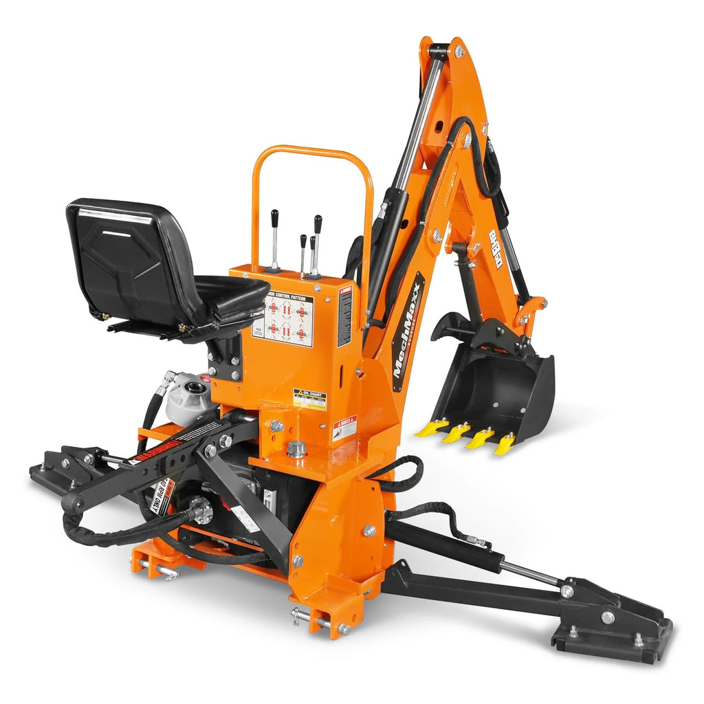 9' Tractor Backhoe Attachment with Mechanical Thumb, 15" Bucket, ISO/SAE Switchable Controls, Self-Contained
