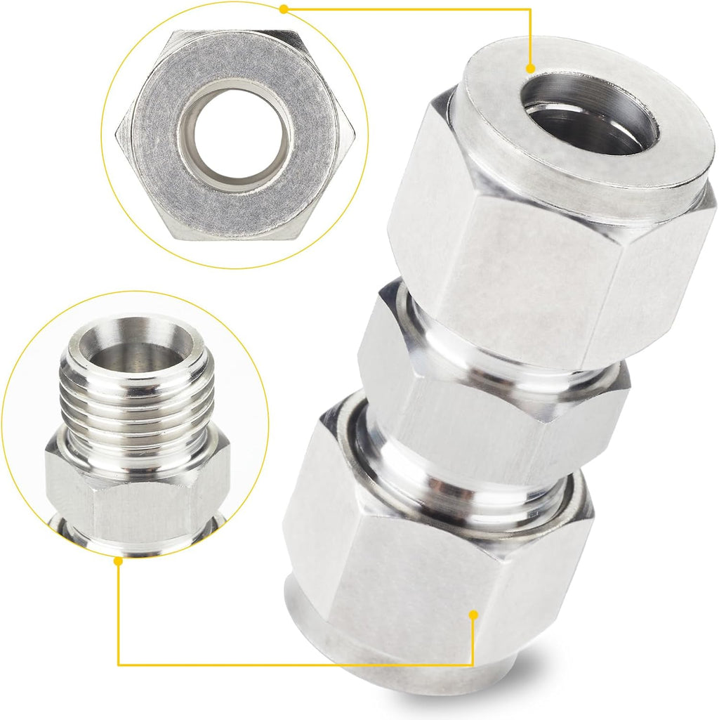 Yoebor 304 Stainless Steel Compression Union 6mm OD x 6mm OD Coupling 2pc
