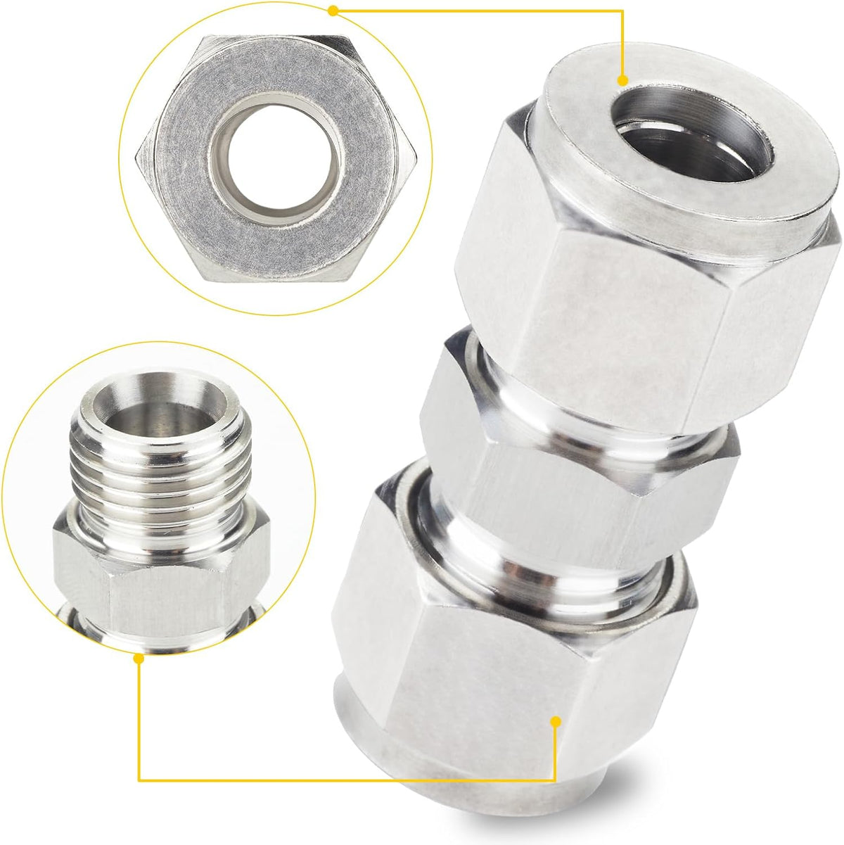 Yoebor 304 Stainless Steel Compression Union 6mm OD x 6mm OD Coupling 2pc