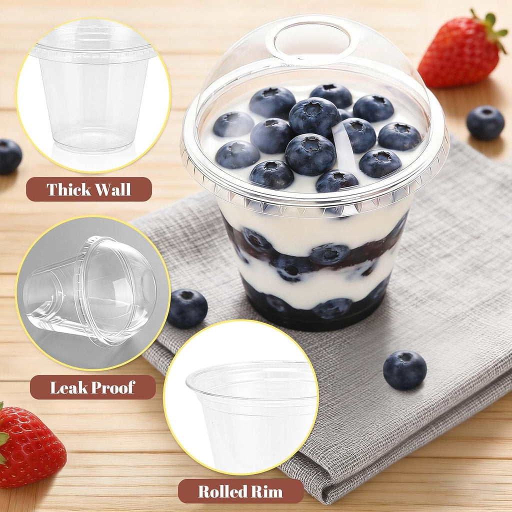 50 Pack 9 oz Plastic Cups with Dome Lids Disposable Parfait Cup