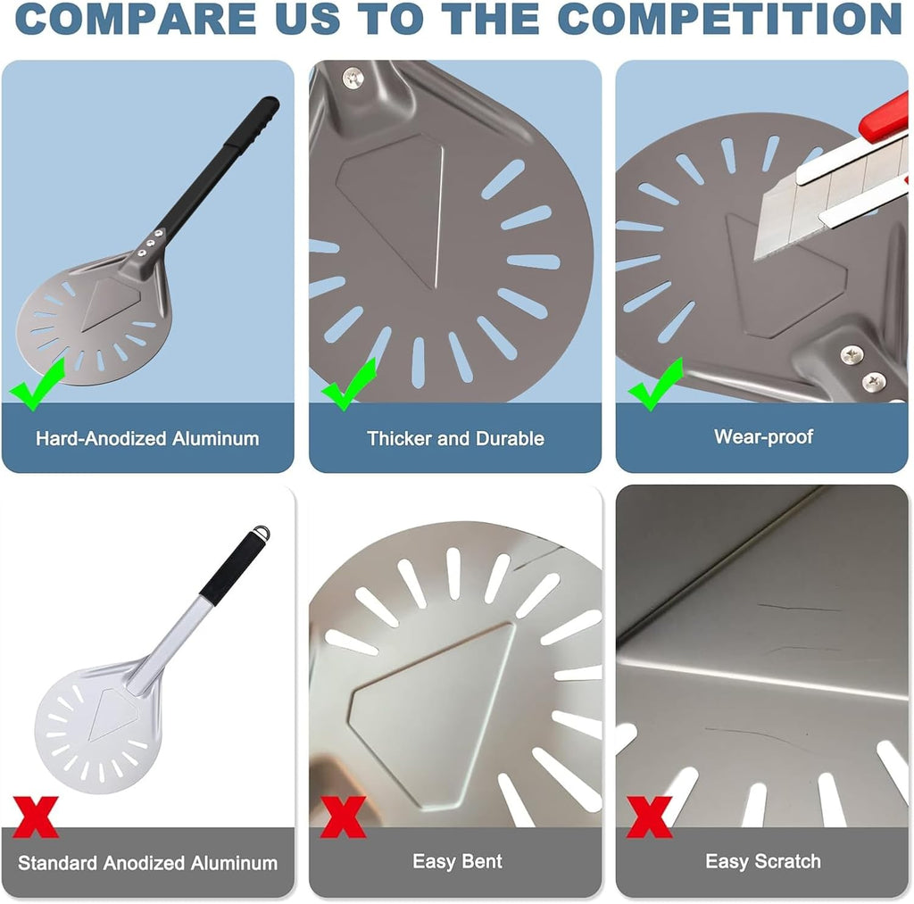 Pizza Turning Peel 8 Inch Round Aluminum Perforated Pizza Peel Turner with Metal Handle Pizza Paddle for Homemade