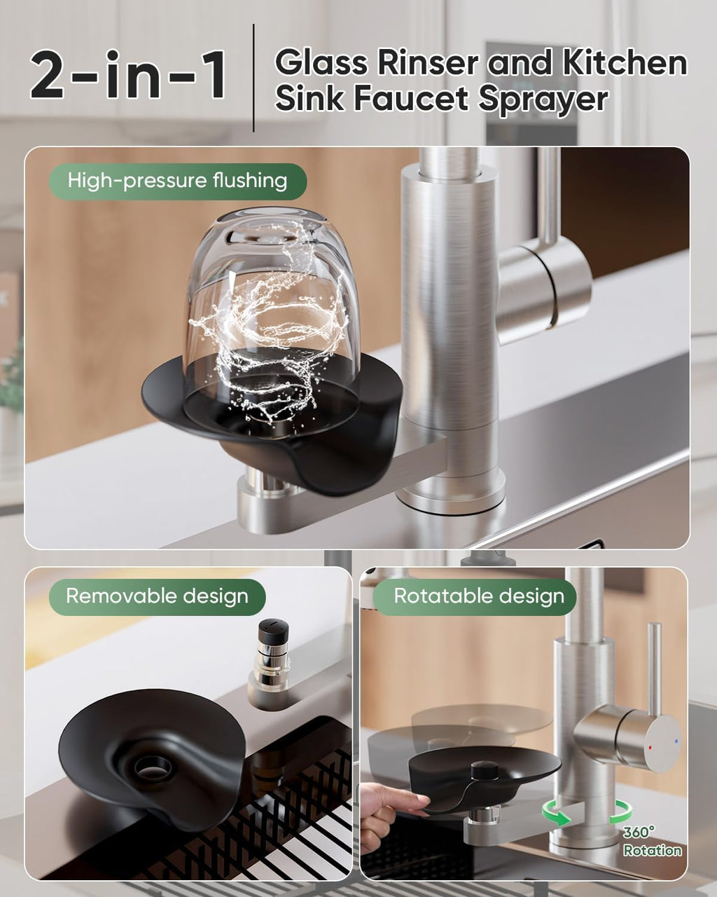 Kitchen Faucet with Cup Washer Pull Down Sprayer Stainless Steel Kitchen Sink Faucet with Deck Plate Glass Rinser