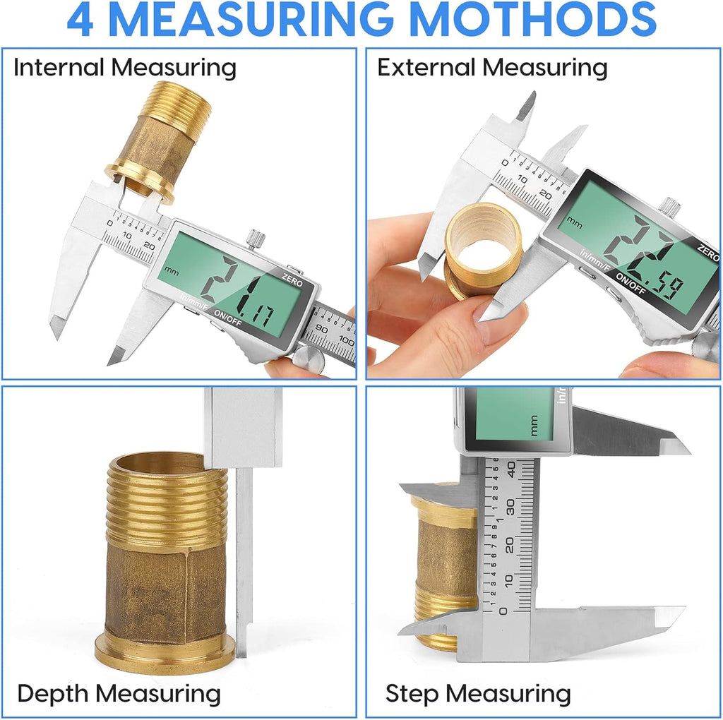 Digital Caliper, 6 Inch Caliper Tool with Extra Large LCD Screen, Auto-Off Feature, Easy Switch from Inch Metric Fraction, Stainless Steel Vernier Caliper Measuring Tool for DIY/Household